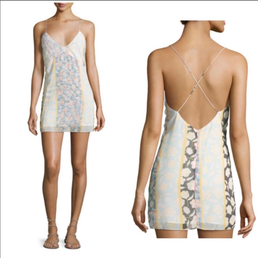 Tularosa Pastel Floral Strappy Mini Dress - Blue, Yellow, Pink